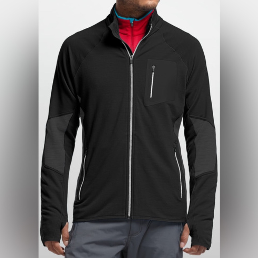 ICEBREAKER zip Wool Merino GT Atom Jacket Black Gray base layer breathable L